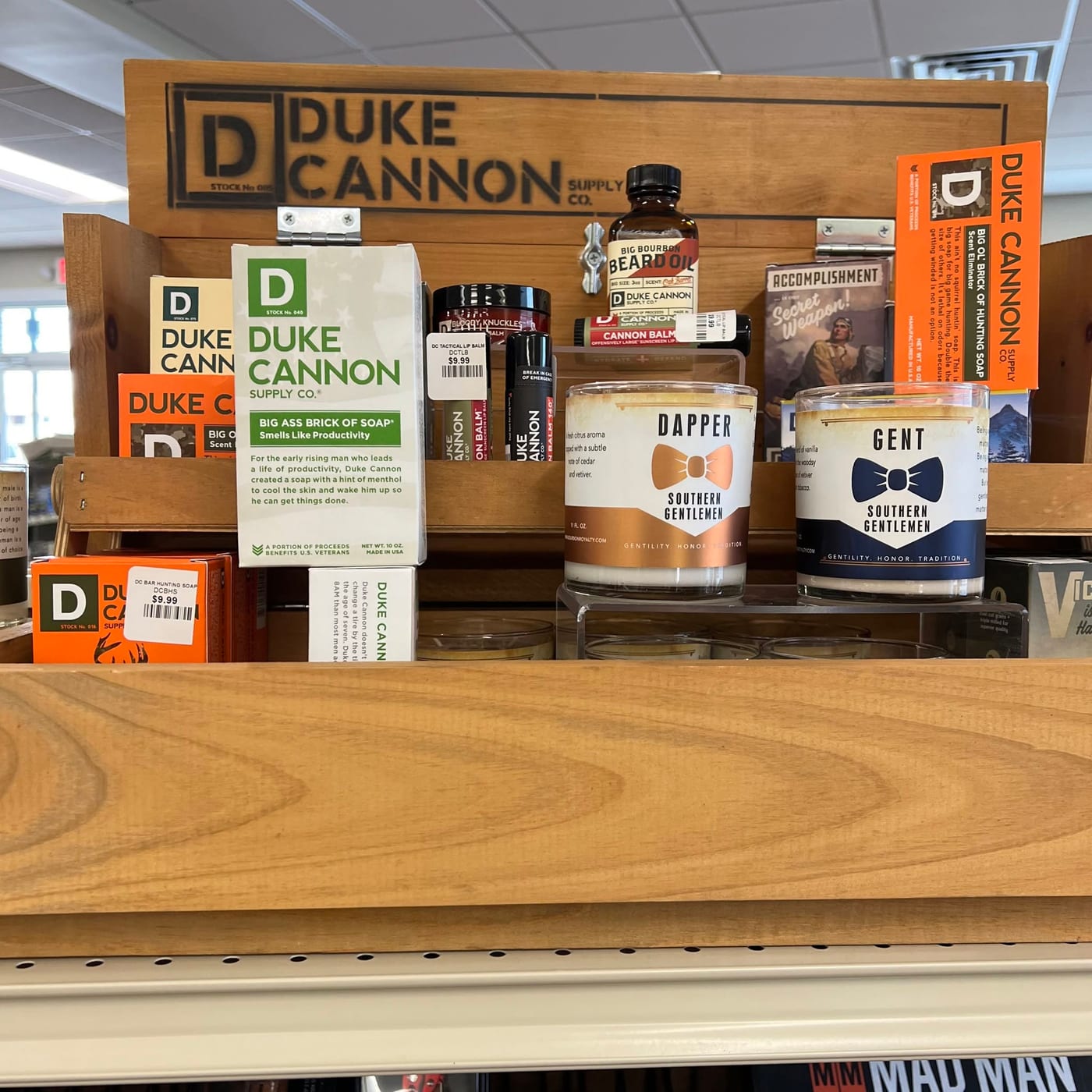 Candles and gift items on display in the Holley Pharmacy gift shop
