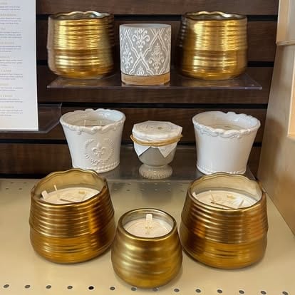 Decorative candles and home goods available at Holley Pharmacy